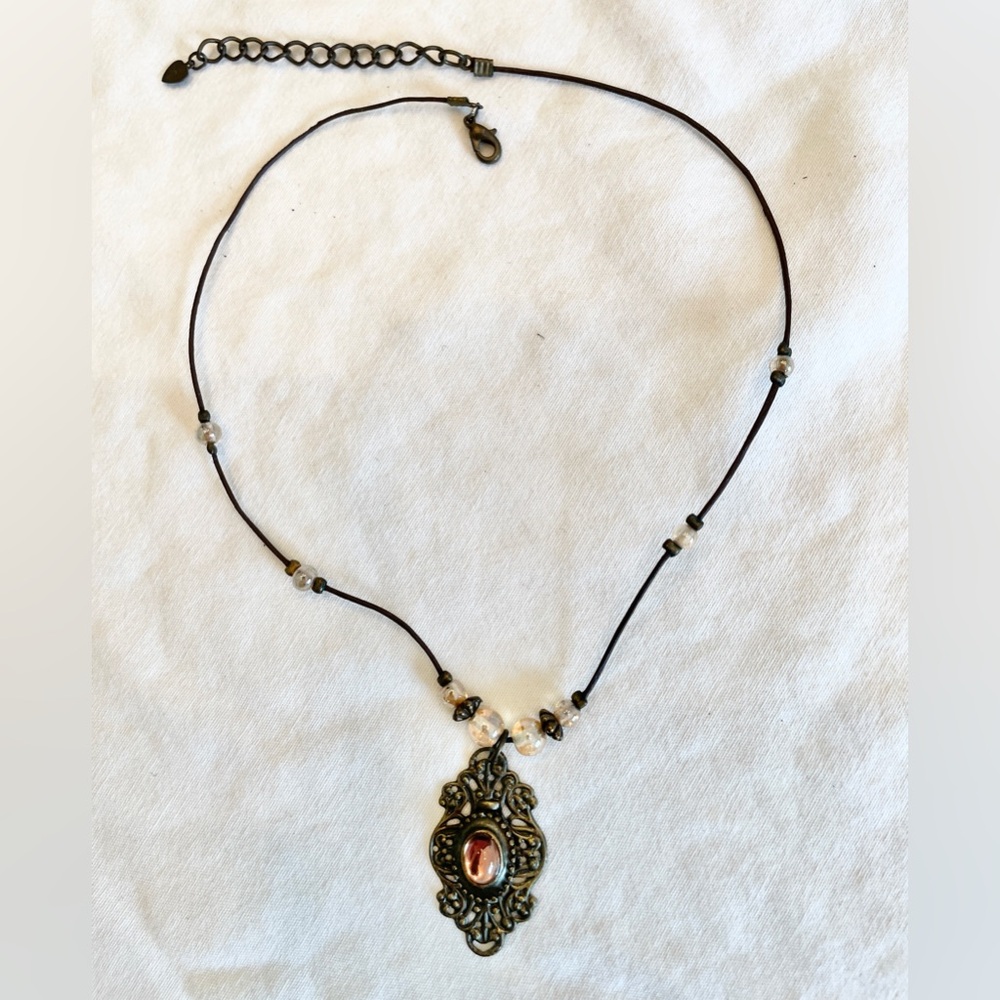 ** 3 For 20$ -- Vintage Looking Old Gold Pendant Necklace With Pinkish Stone